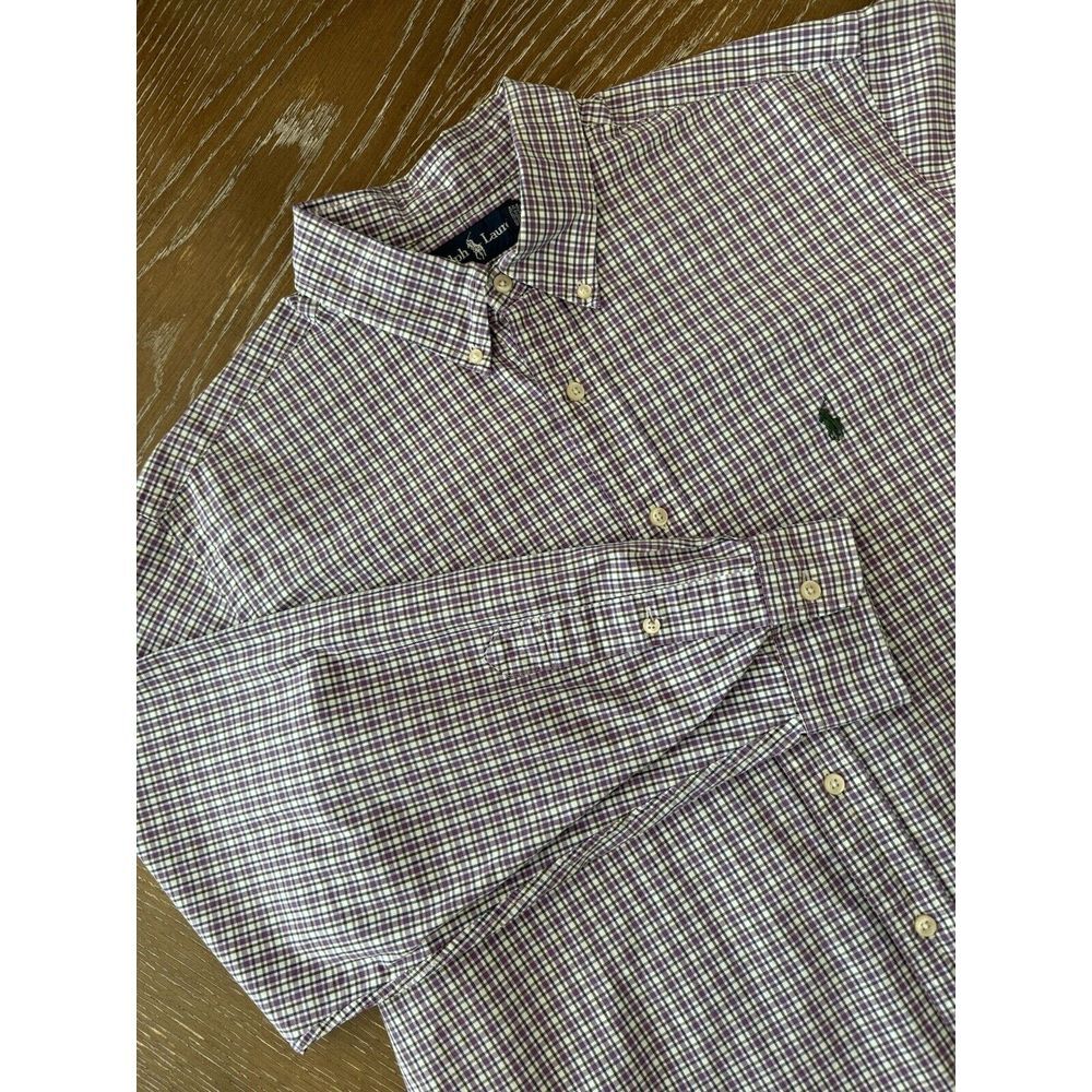 Ralph Lauren Shirt Mens LARGE PURPLE Plaid 17.5-34/35 Button Down Pony EXCELLENT